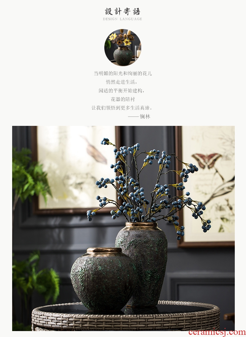 Vase furnishing articles dried flower arranging flowers sitting room decoration of Chinese style restoring ancient ways creative home decor ceramic pottery by hand