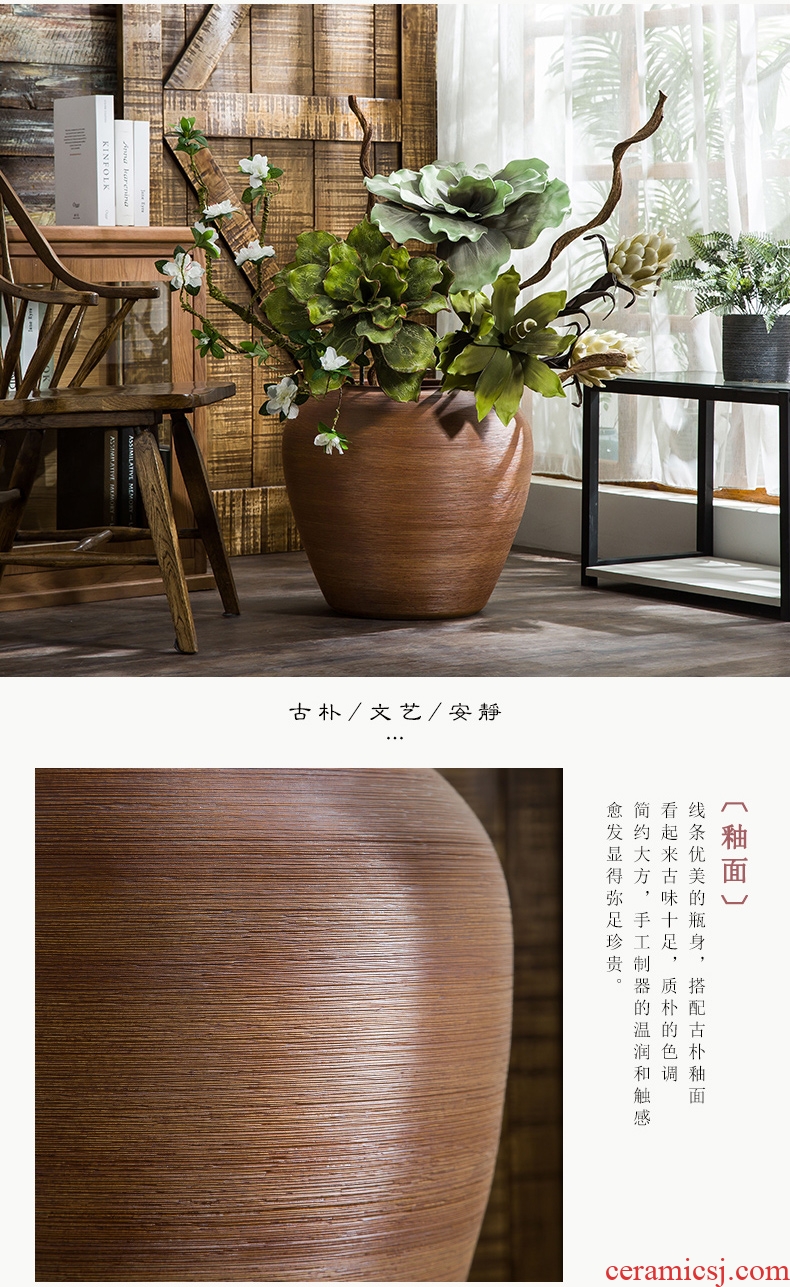 Jingdezhen ceramic floor large vases, flower arrangement sitting room dry flower is placed Chinese style restoring ancient ways is handmade pottery flowerpot