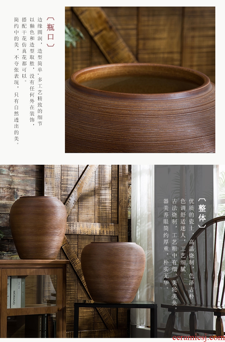 Jingdezhen ceramic floor large vases, flower arrangement sitting room dry flower is placed Chinese style restoring ancient ways is handmade pottery flowerpot