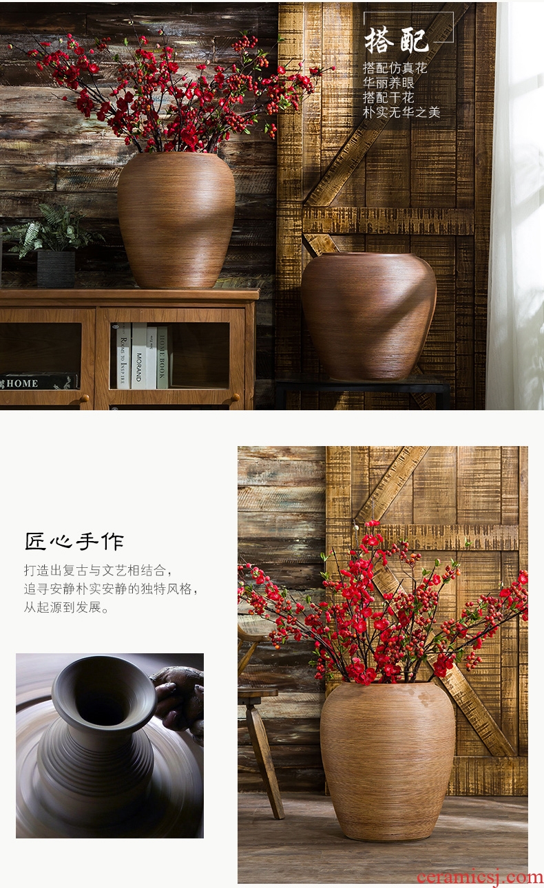 Jingdezhen ceramic floor large vases, flower arrangement sitting room dry flower is placed Chinese style restoring ancient ways is handmade pottery flowerpot