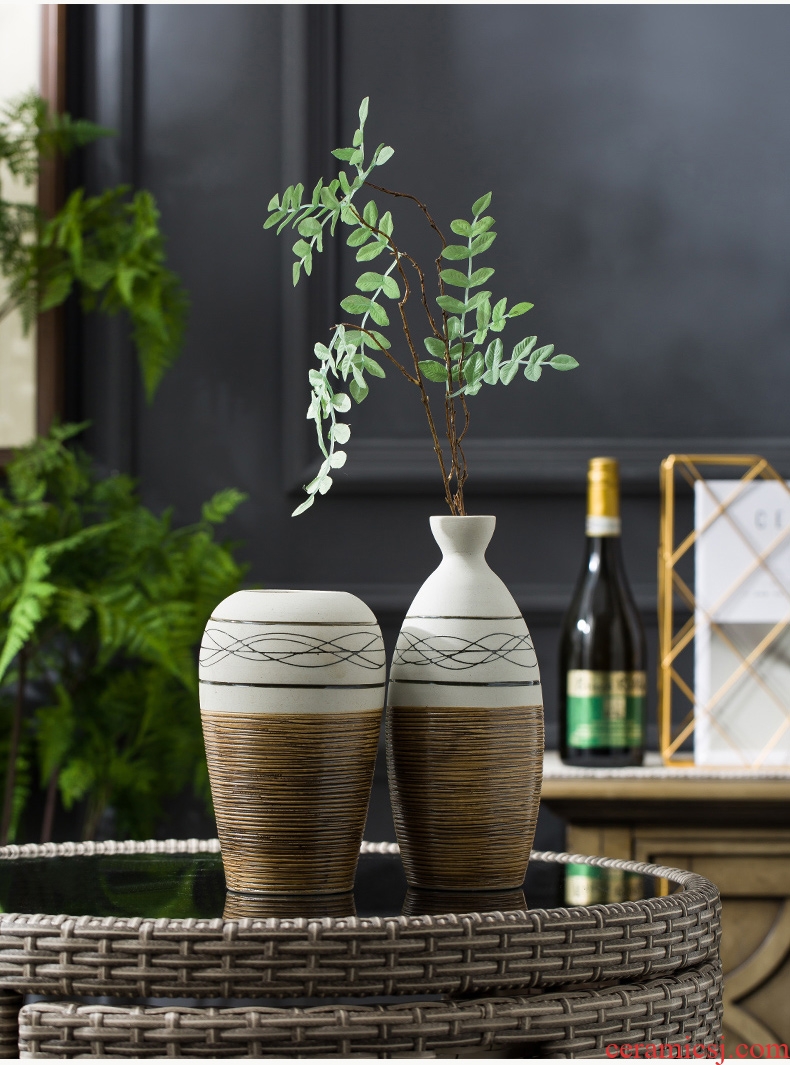 Ceramic vase planting restoring ancient ways is dried flowers sitting room adornment art home furnishing articles American coarse pottery flower arranging contemporary and contracted