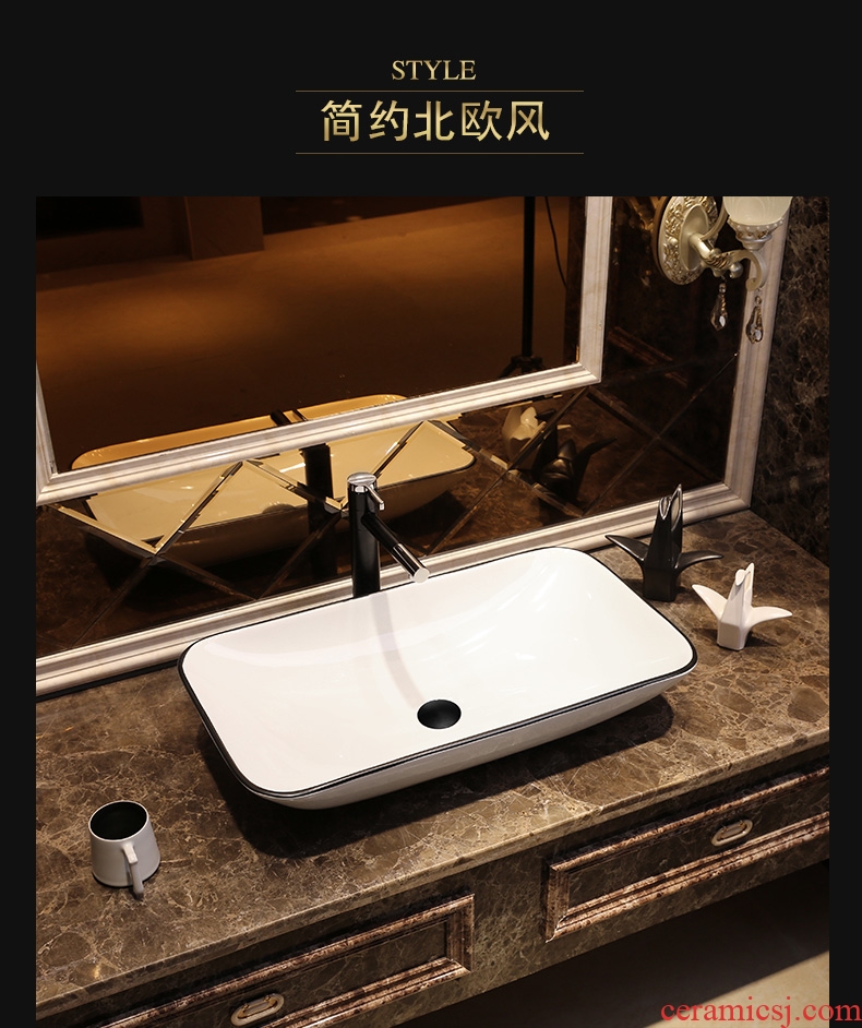 JingYan white Nordic art stage basin rectangle ceramic lavatory household contemporary and contracted on the sink