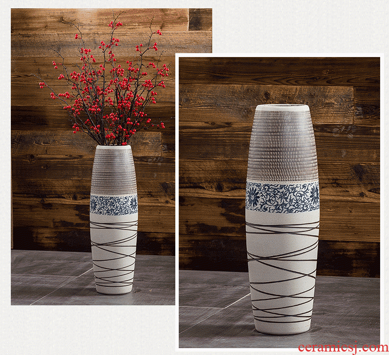 Jingdezhen ground vase large-sized ceramic furnishing articles contemporary and contracted household decorates porch retro flower arranging big living room