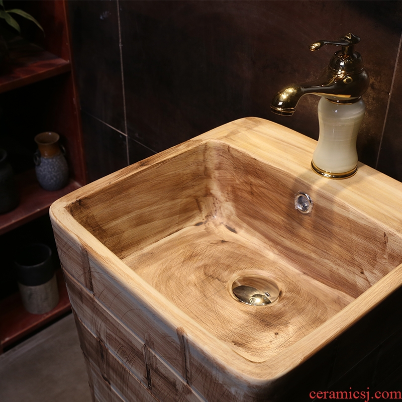 JingWei art pillar basin integrated ceramic lavatory floor archaize basin of wash one brick industry wind restoring ancient ways