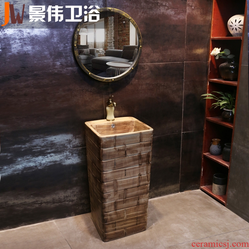 JingWei art pillar basin integrated ceramic lavatory floor archaize basin of wash one brick industry wind restoring ancient ways