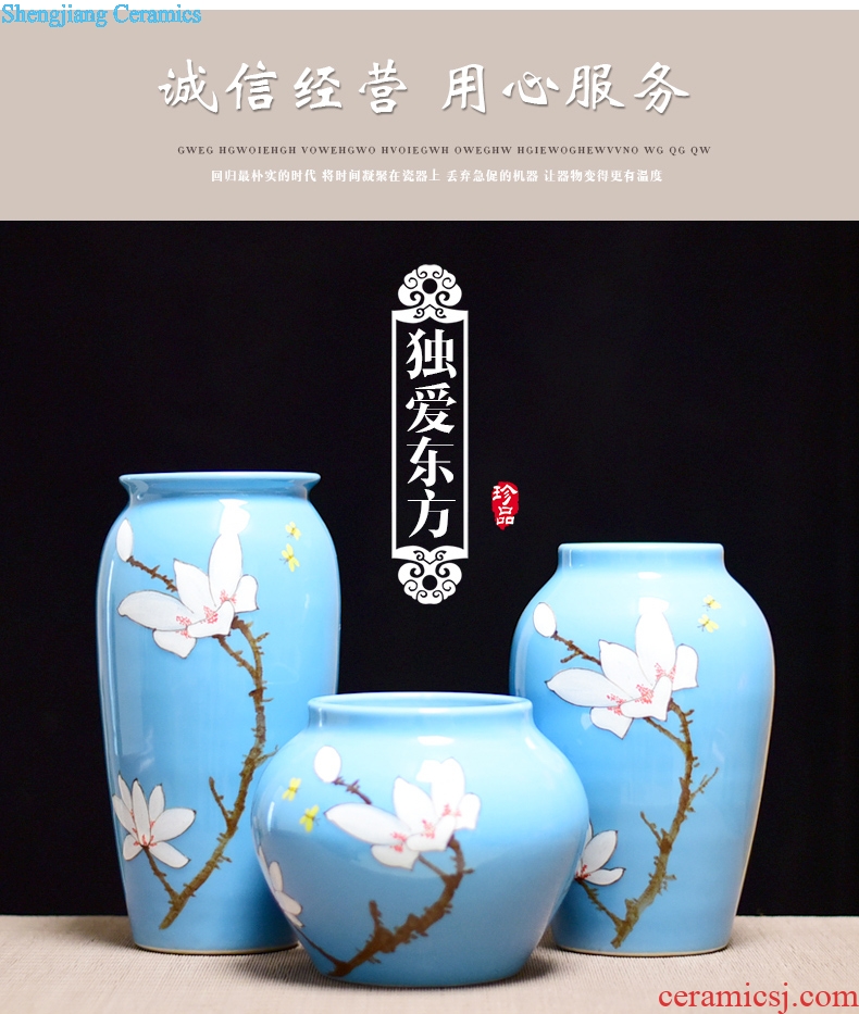 Jingdezhen ceramic vases, three-piece suit of new Chinese style household decorations furnishing articles household flower arranging dried flowers of modern living room