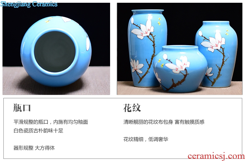 Jingdezhen ceramic vases, three-piece suit of new Chinese style household decorations furnishing articles household flower arranging dried flowers of modern living room