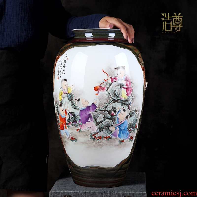 Jingdezhen hand-painted antique pottery and porcelain vases, flower arrangement sitting room decoration as furnishing articles porch rich ancient frame arts and crafts