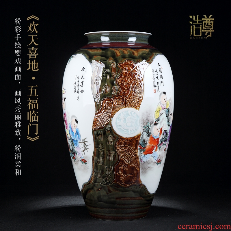 Jingdezhen hand-painted antique pottery and porcelain vases, flower arrangement sitting room decoration as furnishing articles porch rich ancient frame arts and crafts