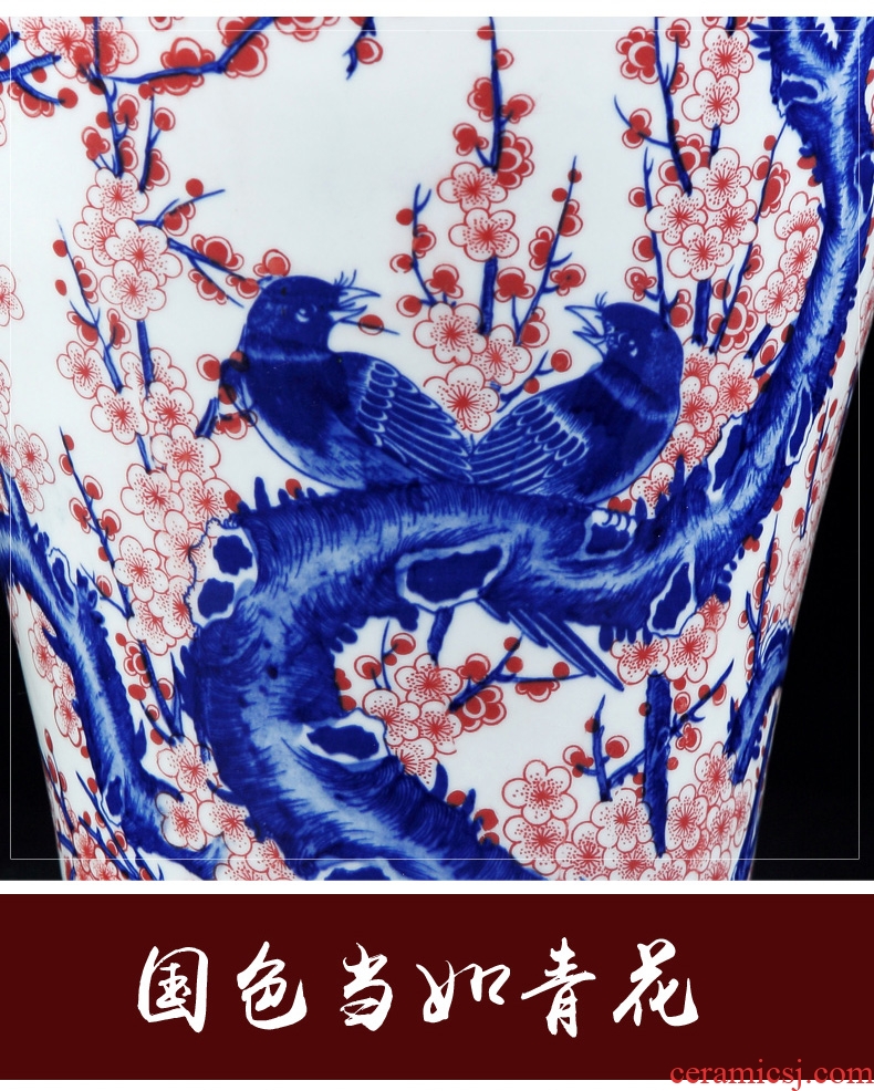 Jingdezhen ceramics hand-painted archaize beaming big plum bottle vase new Chinese flower arrangement sitting room adornment is placed