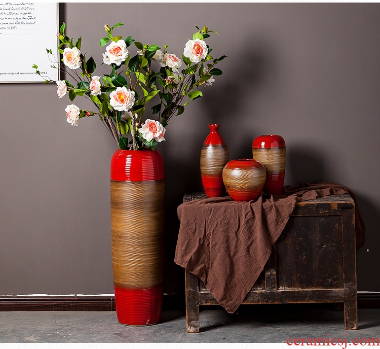 Jingdezhen vase large ground ceramic dried flowers sitting room porch is contemporary and contracted new Chinese flower arranging furnishing articles