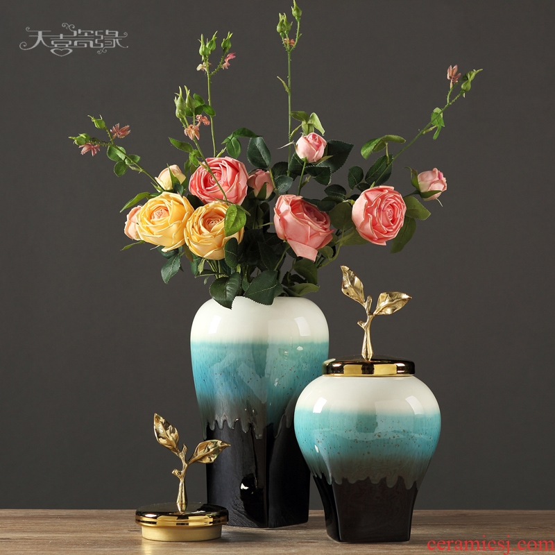 European American living room ceramic vase furnishing articles of dry flower arranging household simulation flower sets porch decoration
