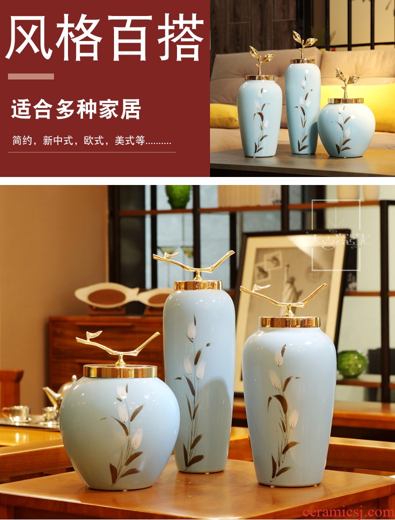 Jingdezhen ceramic vase furnishing articles new Chinese style flower arranging American living room TV cabinet table dry flower soft adornment