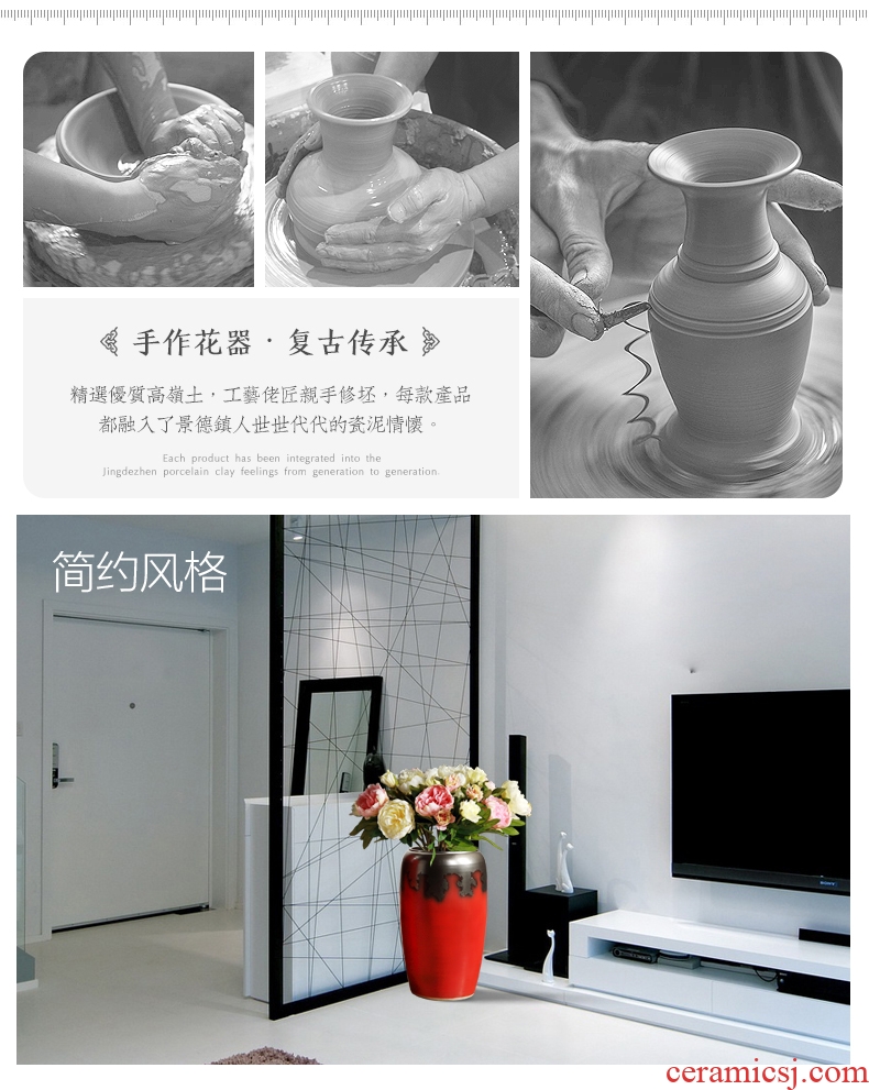 Jingdezhen ceramic hotel dry flower arranging large vases, contemporary and contracted sitting room window furnishing articles pottery flowerpot landing