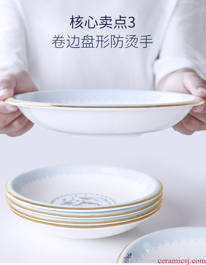 Vidsel bone porcelain tableware Chinese dishes household jobs soup bowl rainbow noodle bowl fish dish plate of high-grade ceramic dishes