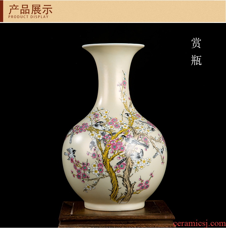 Jingdezhen ceramics powder enamel magpie flower vase home sitting room place Chinese office decoration