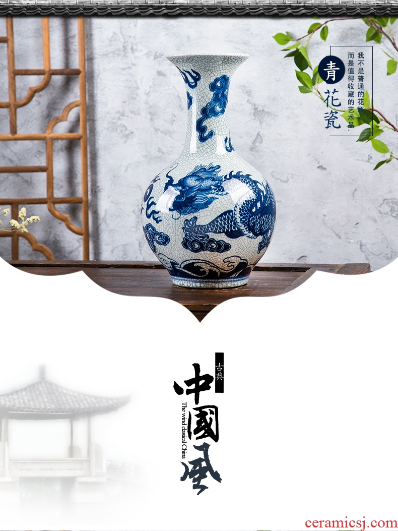 Jingdezhen ceramics vase imitation kiln crack glaze dragon vase flower arranging the sitting room of Chinese style household decorative furnishing articles