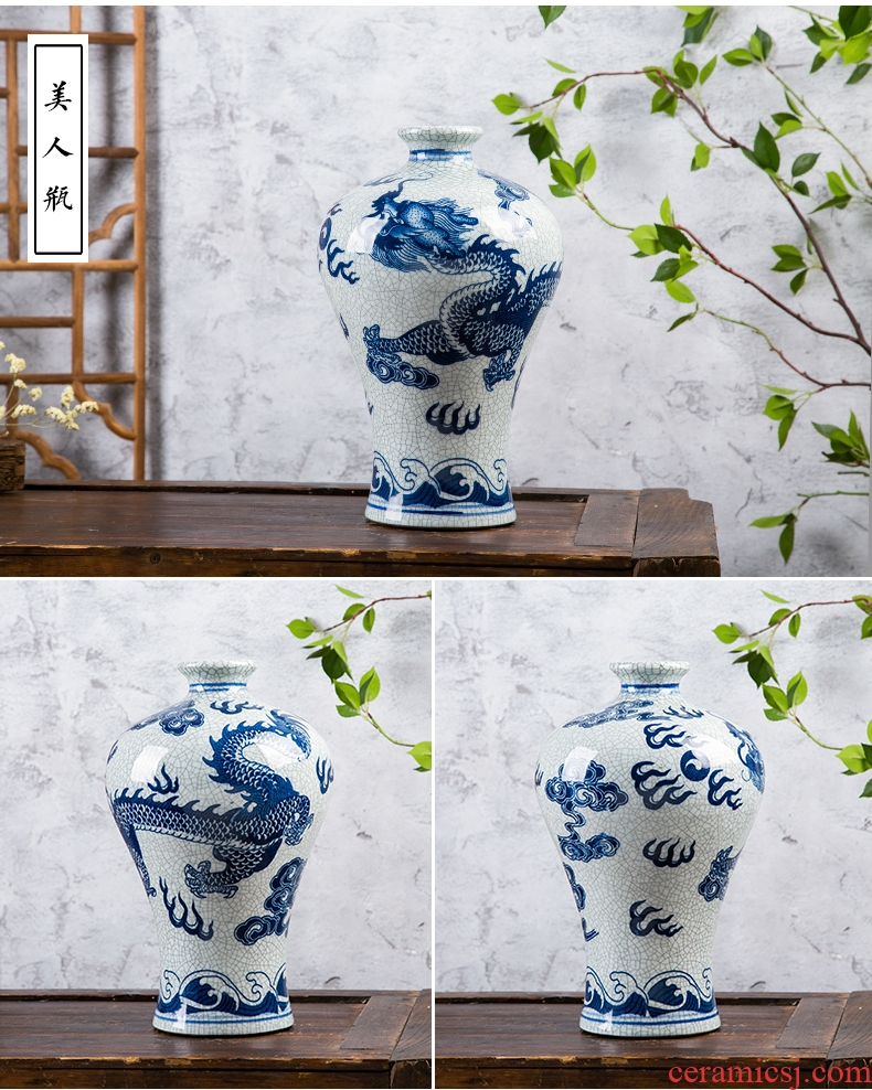 Jingdezhen ceramics vase imitation kiln crack glaze dragon vase flower arranging the sitting room of Chinese style household decorative furnishing articles