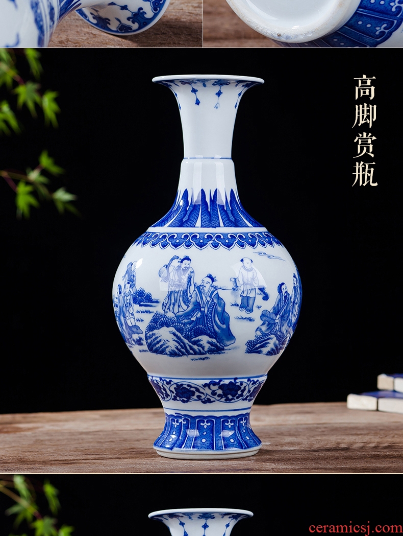 Antique vase of blue and white porcelain of jingdezhen ceramics lucky bamboo living room TV ark place Chinese style household ornaments