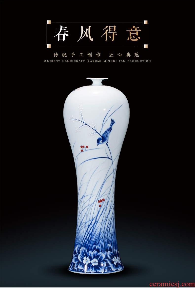 Master of jingdezhen ceramics hand-painted large blue and white porcelain vase Chinese wine porch sitting room adornment is placed
