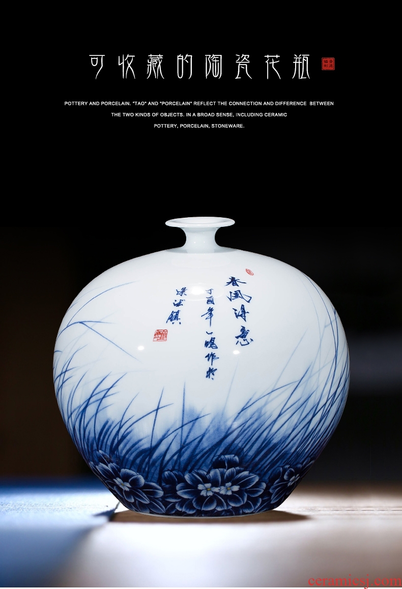 Jingdezhen ceramics famous master hand painted blue and white porcelain vases, rich ancient frame archaize sitting room office furnishing articles