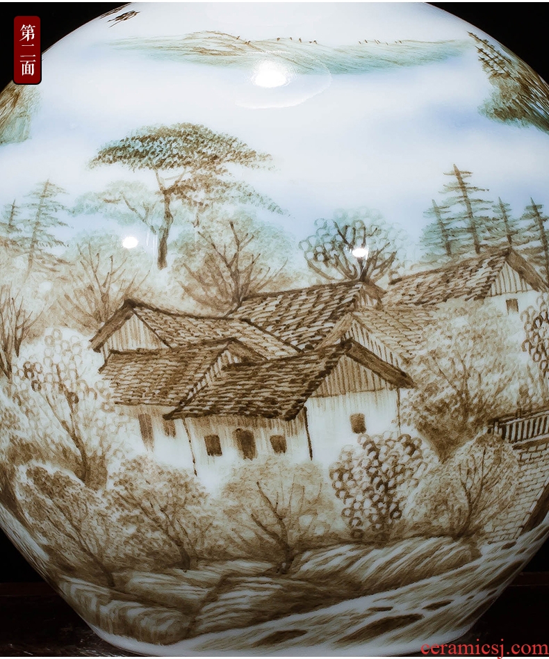 Jingdezhen ceramics landscape painting hand-painted enamel vase furnishing articles new Chinese style household act the role ofing is tasted the sitting room porch decoration