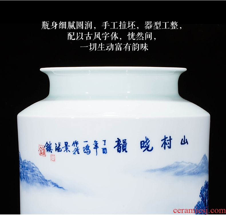 Jingdezhen ceramics landscape hand-painted blue and white porcelain vases, new Chinese style household adornment sitting room porch place