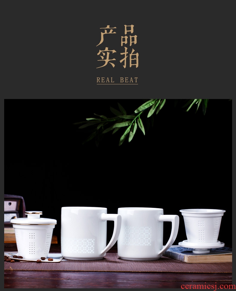 Jingdezhen ceramic office cup boss cover cup large phnom penh pure white exquisite tea business cup)