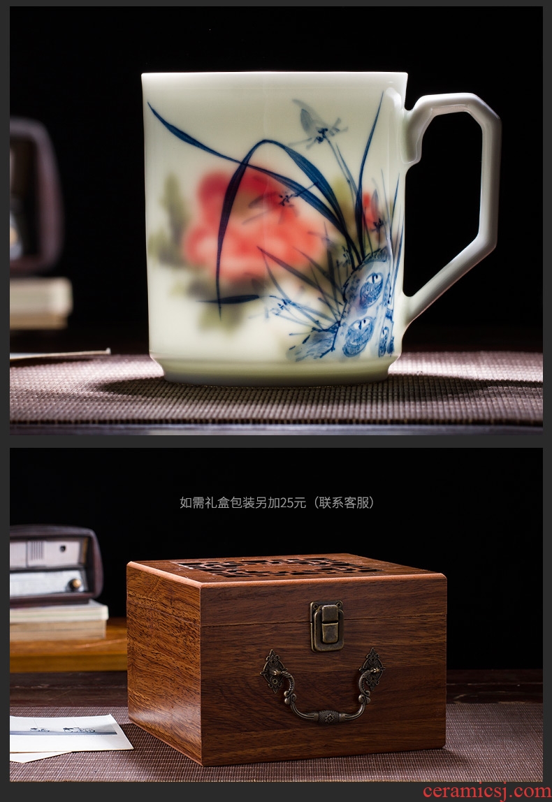 Is rhyme of jingdezhen ceramic cups office boss make tea cup under the hand-painted porcelain glaze color double male new cup