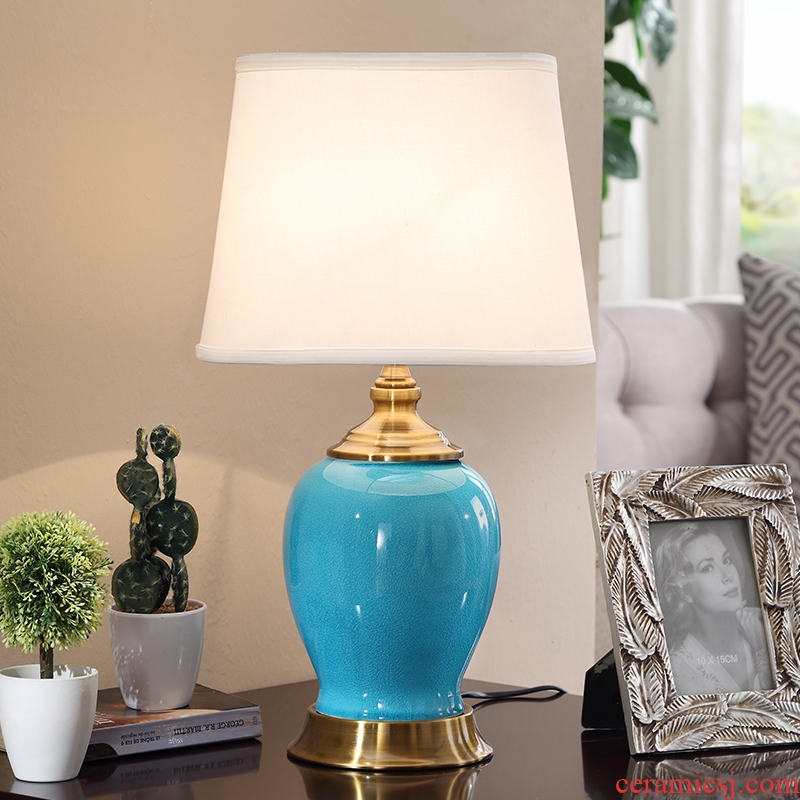 Long three American simple ceramic desk lamp continental warm home sitting room creative Nordic study bedroom lamps and lanterns of the head of a bed