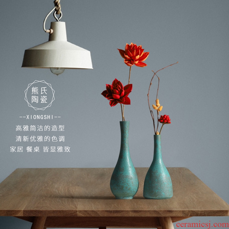 Ceramic vase furnishing articles sitting room flower arranging Chinese bronze floret zen home wine porch decorate restoring ancient ways