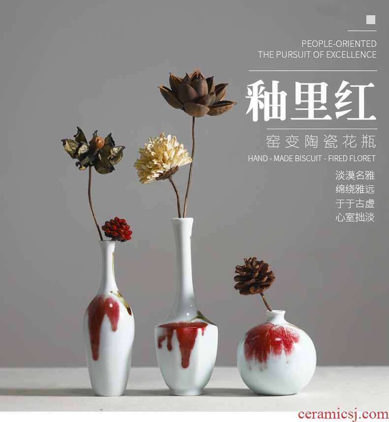 Retro ceramic floret bottle of dried flowers flower arrangement zen Chinese style living room table mesa furnishing articles suit household decorations