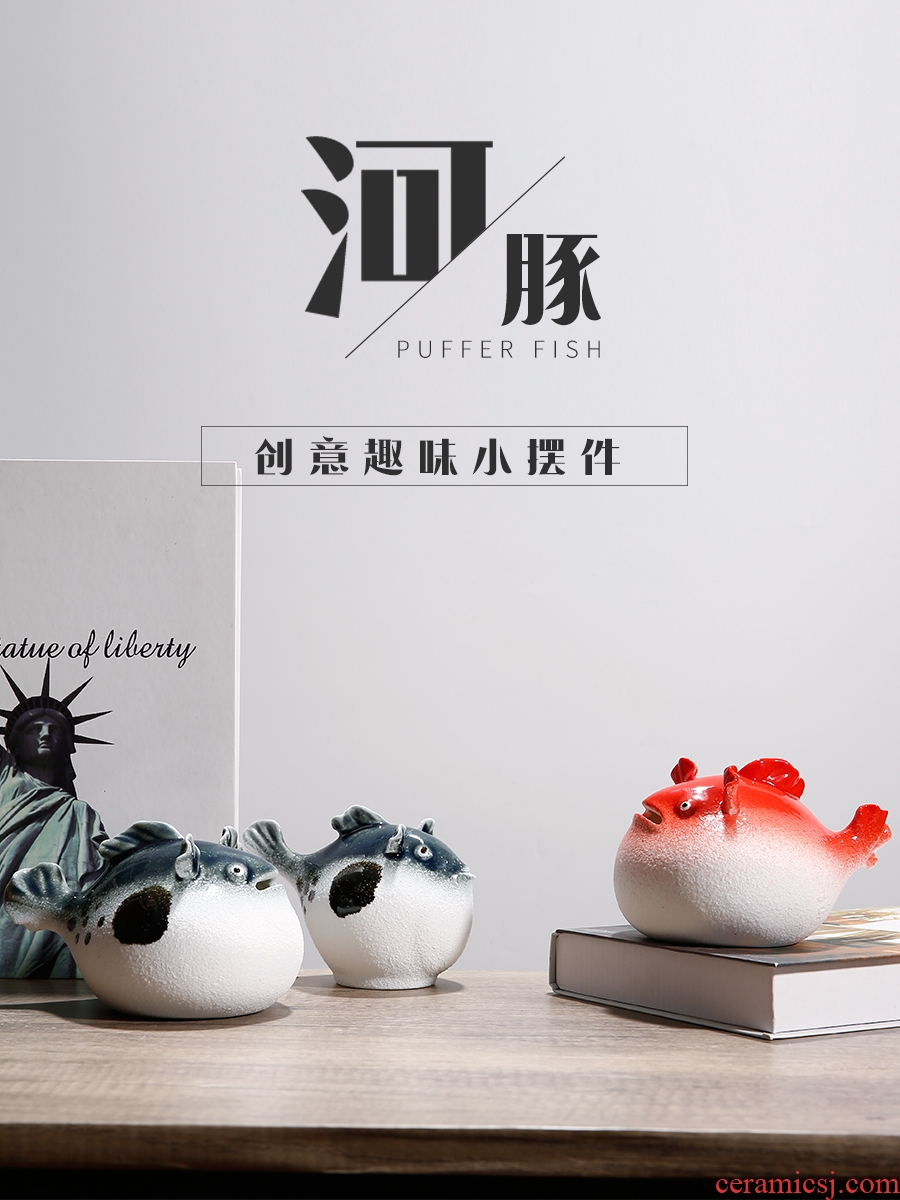 Ceramic creative manual small place globefish fish cute animals living room desk home decoration decoration is small and pure and fresh