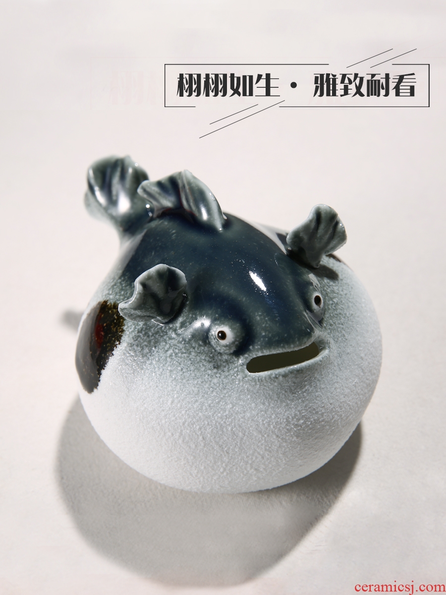 Ceramic creative manual small place globefish fish cute animals living room desk home decoration decoration is small and pure and fresh