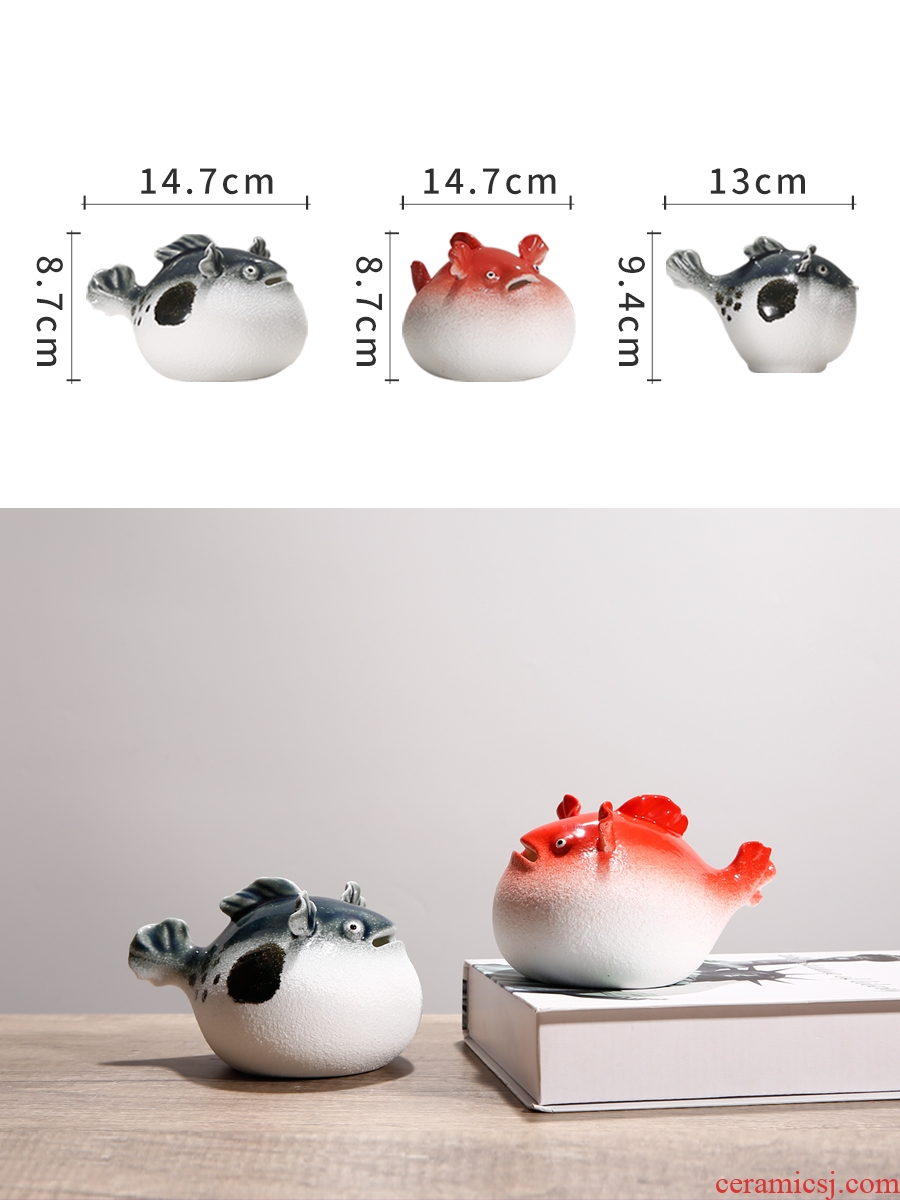 Ceramic creative manual small place globefish fish cute animals living room desk home decoration decoration is small and pure and fresh