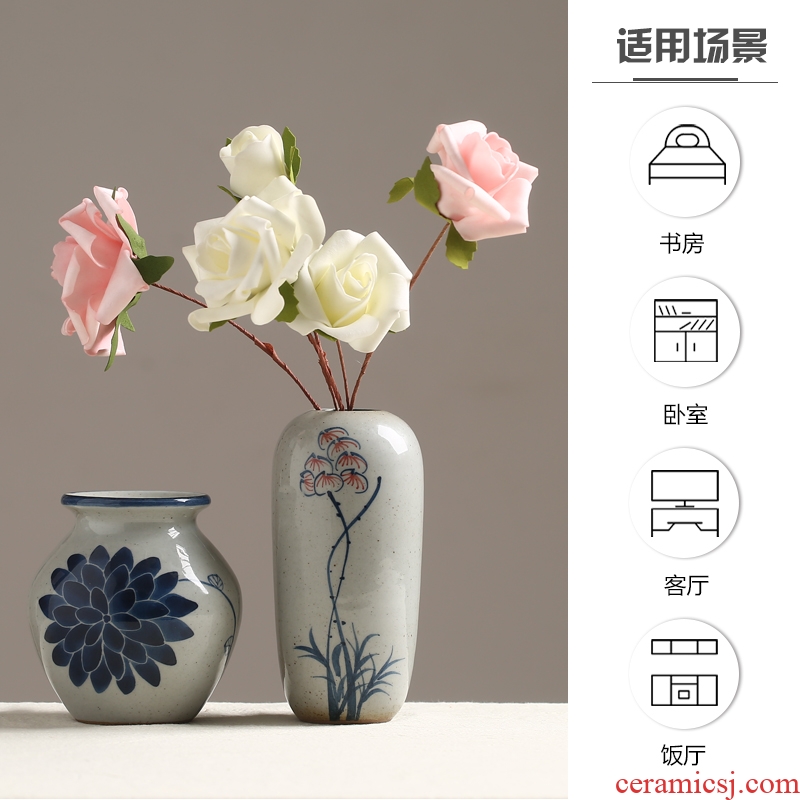 Chinese style flower implement ceramic vase sitting room furnishing articles retro rural household table study flower arranging dried flower decorations