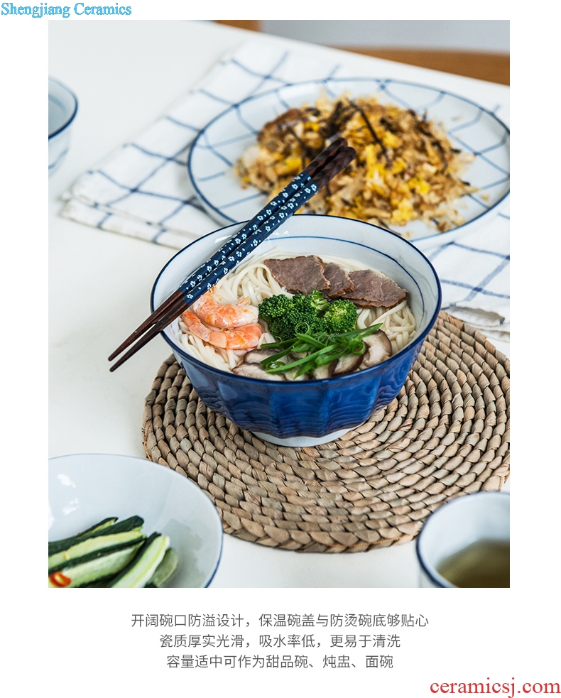 Ijarl household bowl suit creative eat bowl Japanese students personality bowl with cover ceramic steamed egg bowl of soup bowl
