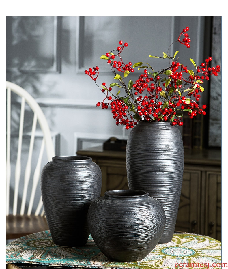 Ceramic vase restoring ancient ways furnishing articles sitting room dry flower arranging flowers black pottery household porcelain Nordic TV ark adornment