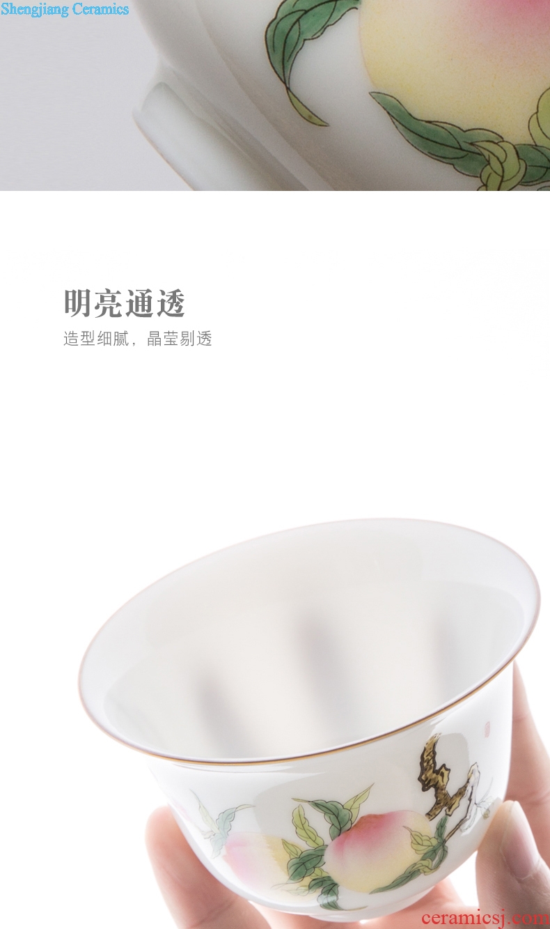 Jingdezhen hand-painted only three tureen pure manual pegatron peach sweet white porcelain ceramic tea cups hot famille rose tea set