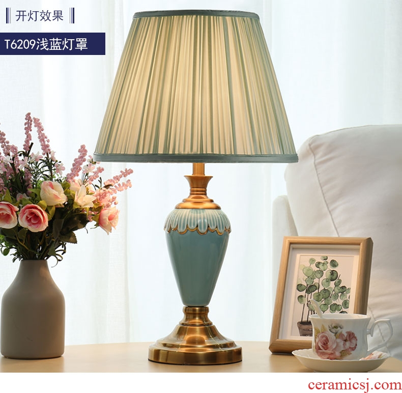 American desk lamp lamp of bedroom the head of a bed contracted and contemporary ceramic personality remote control warm light sweet and romantic wedding room decoration