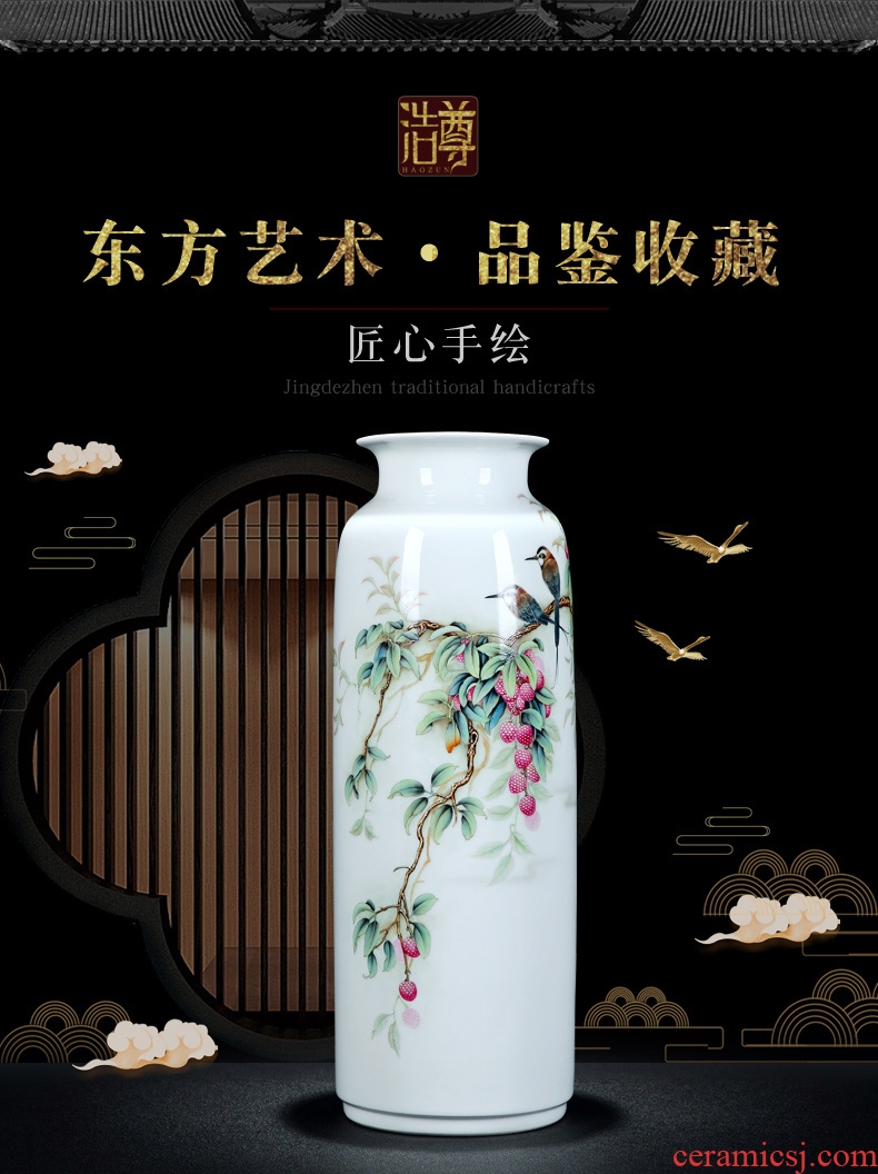 Jingdezhen ceramic hand-painted big vase furnishing articles new Chinese famille rose flower arranging rich ancient frame home decoration in the living room
