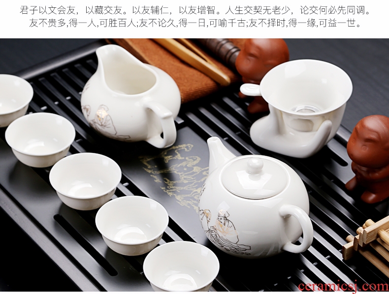 Looking old crack kung fu tea set, ceramic and exquisite ice solid wood drainage tea tray small tea table office home outfit