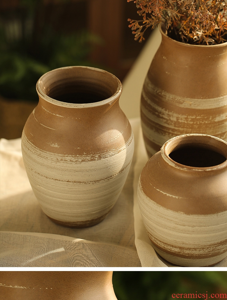 Ceramic vase retro manual coarse pottery flower arranging dried flowers sitting room place office desktop decoration porcelain suits