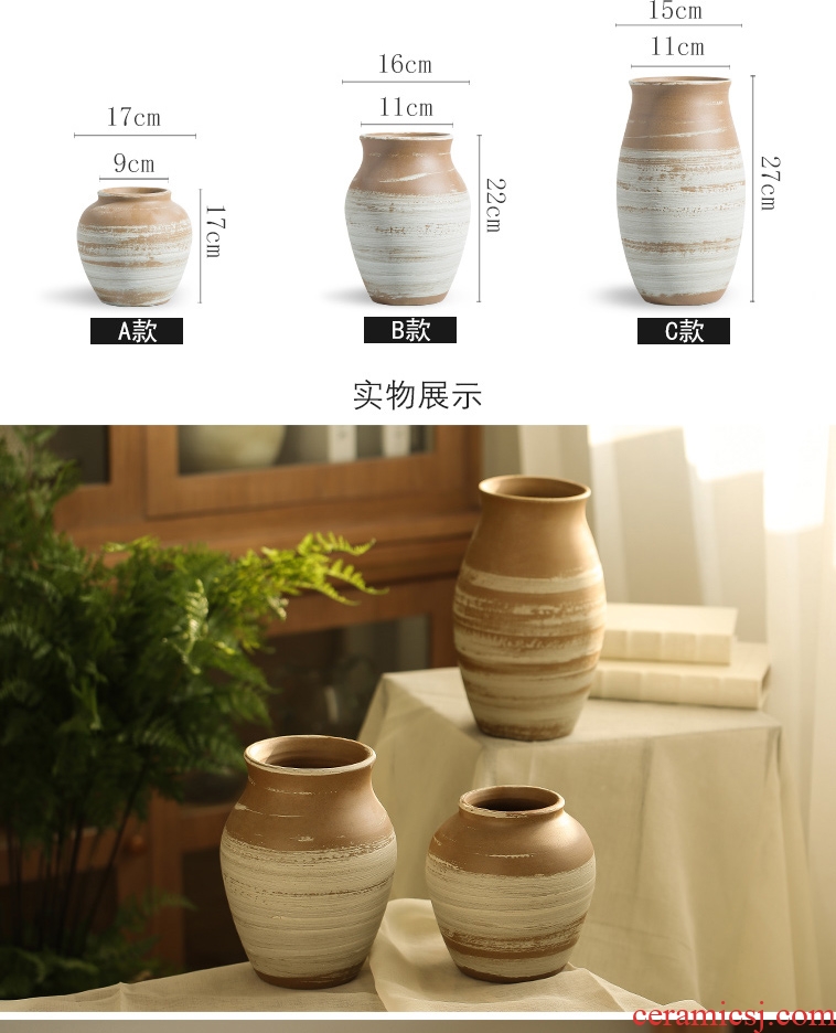 Ceramic vase retro manual coarse pottery flower arranging dried flowers sitting room place office desktop decoration porcelain suits