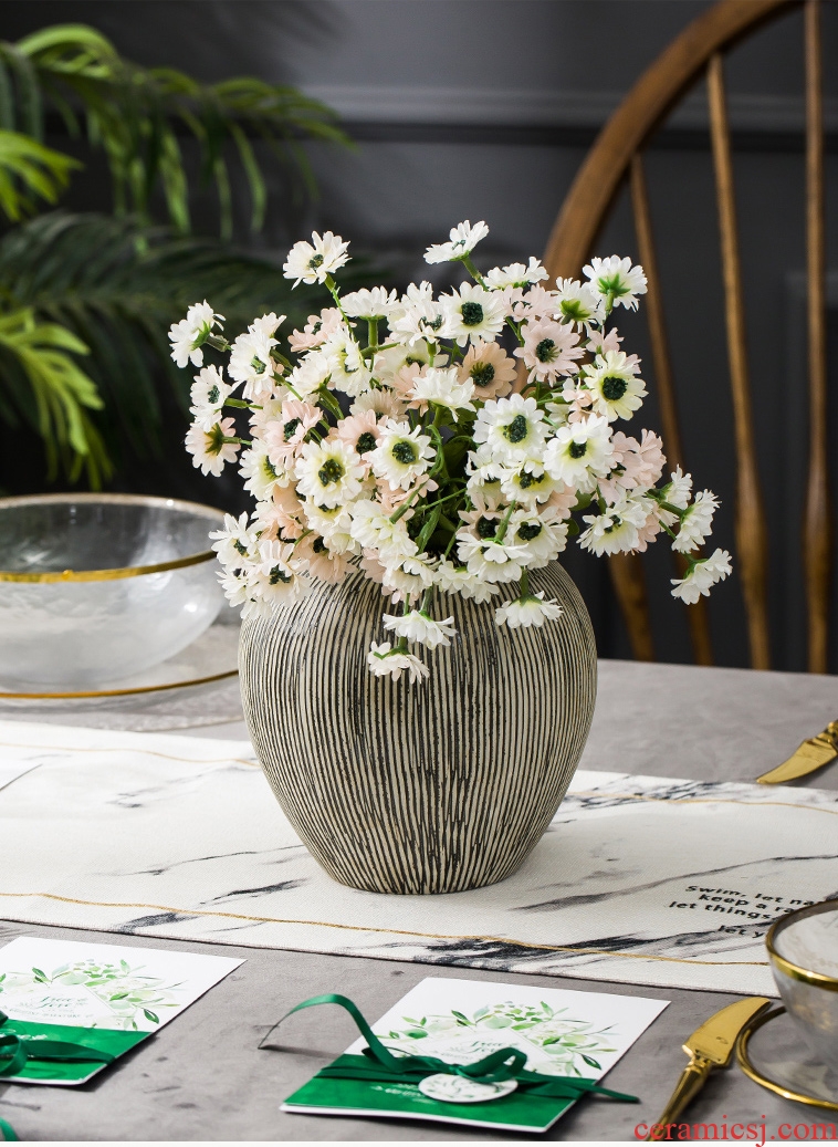 Vase furnishing articles dried flower arranging flowers sitting room decoration is contemporary and contracted creative home decor ceramic pottery by hand