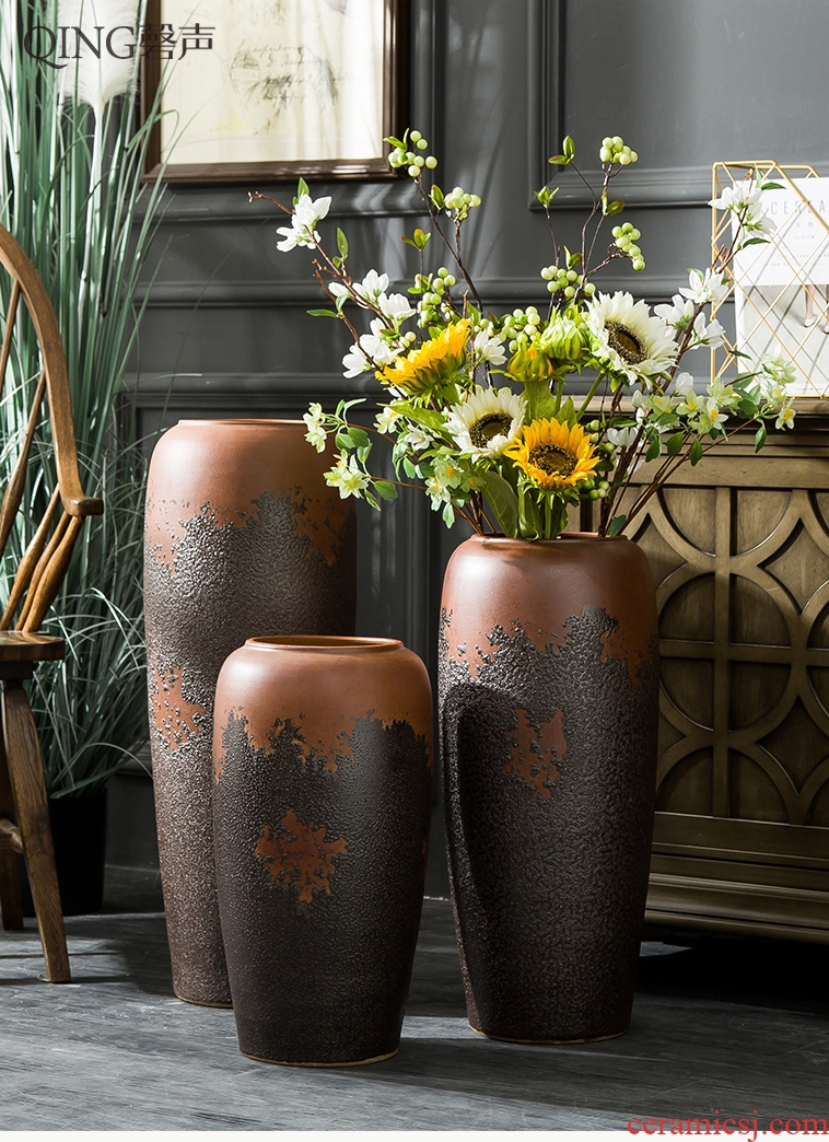 Ceramic furnishing articles of large vases, sitting room of Chinese style restoring ancient ways dried flower arranging flowers coarse pottery hotel villa pottery decoration
