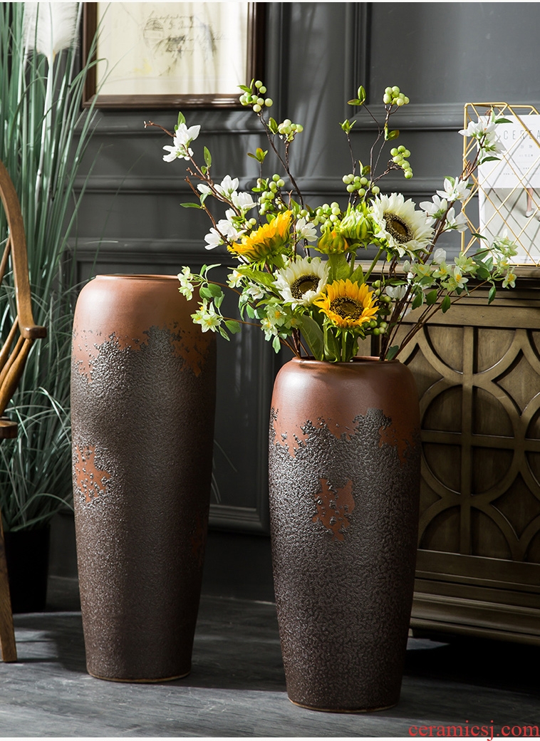 Ceramic furnishing articles of large vases, sitting room of Chinese style restoring ancient ways dried flower arranging flowers coarse pottery hotel villa pottery decoration
