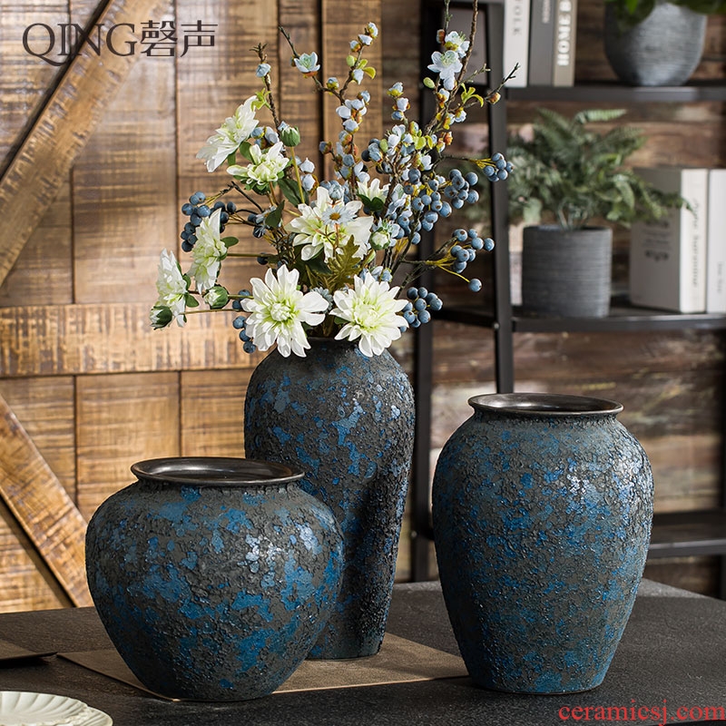 Ceramic vase furnishing articles dried flower arranging flowers sitting room decoration of Chinese style restoring ancient ways creative home desktop decorative pottery by hand