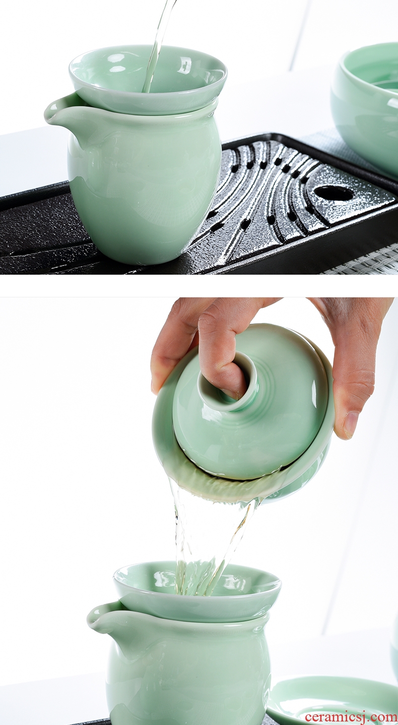 Beauty cabinet household noggin carp fish bowl contracted celadon kung fu tea set ceramic teapot GaiWanCha way