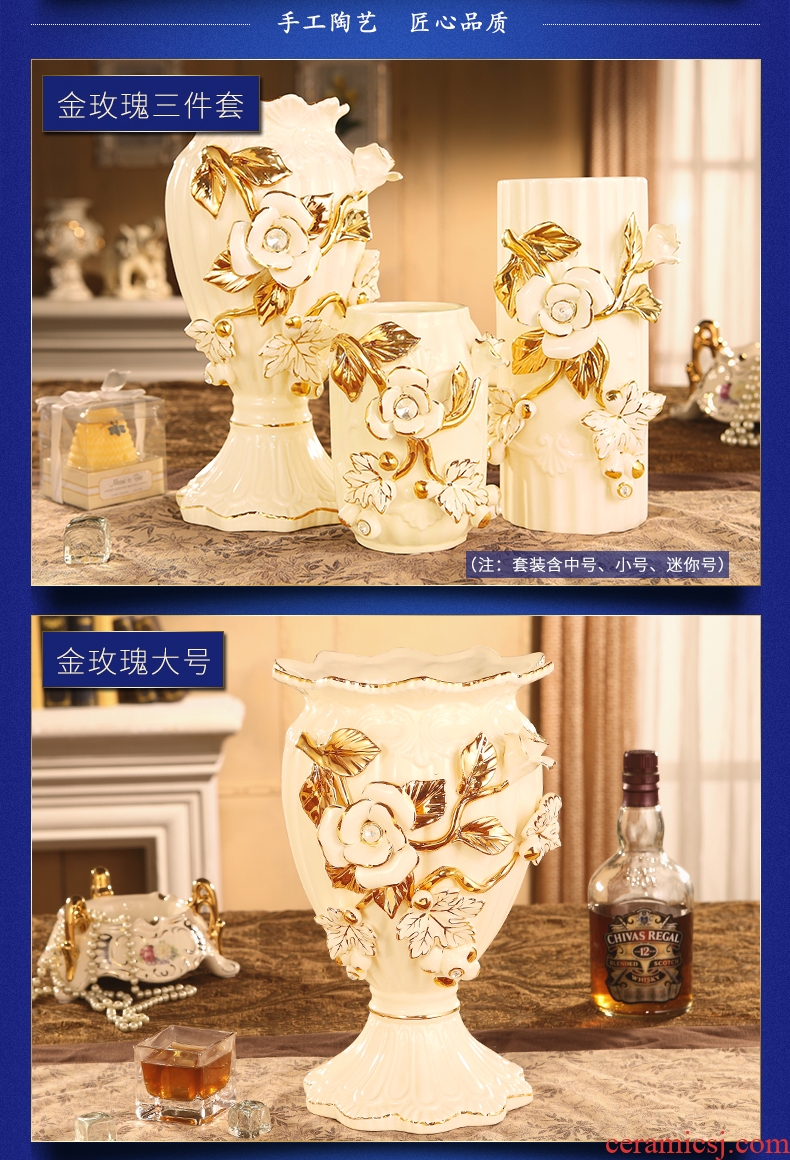 Vatican Sally's European ceramic vase flower arranging household act the role ofing is tasted sitting room adornment furnishing articles of luxury dried flower vases, three-piece suit